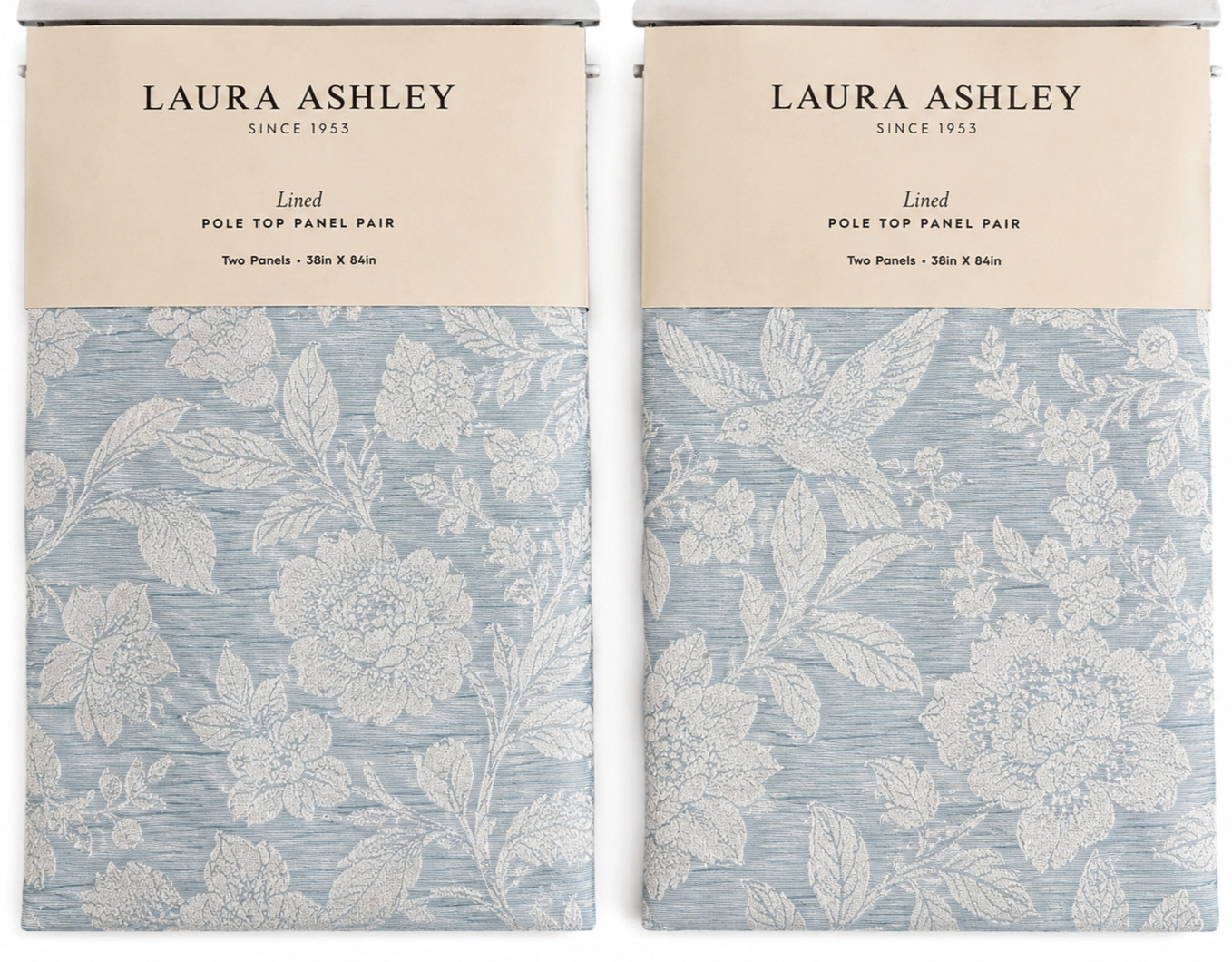 Laura Ashley Set of 4 Curtain Panels 38×84 Blue Songbird Floral Embossed Lined