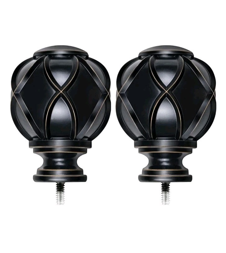 KAMANINA Netted Texture Finial, 2 Pcs Black Decorative Curtain Rod Finial
