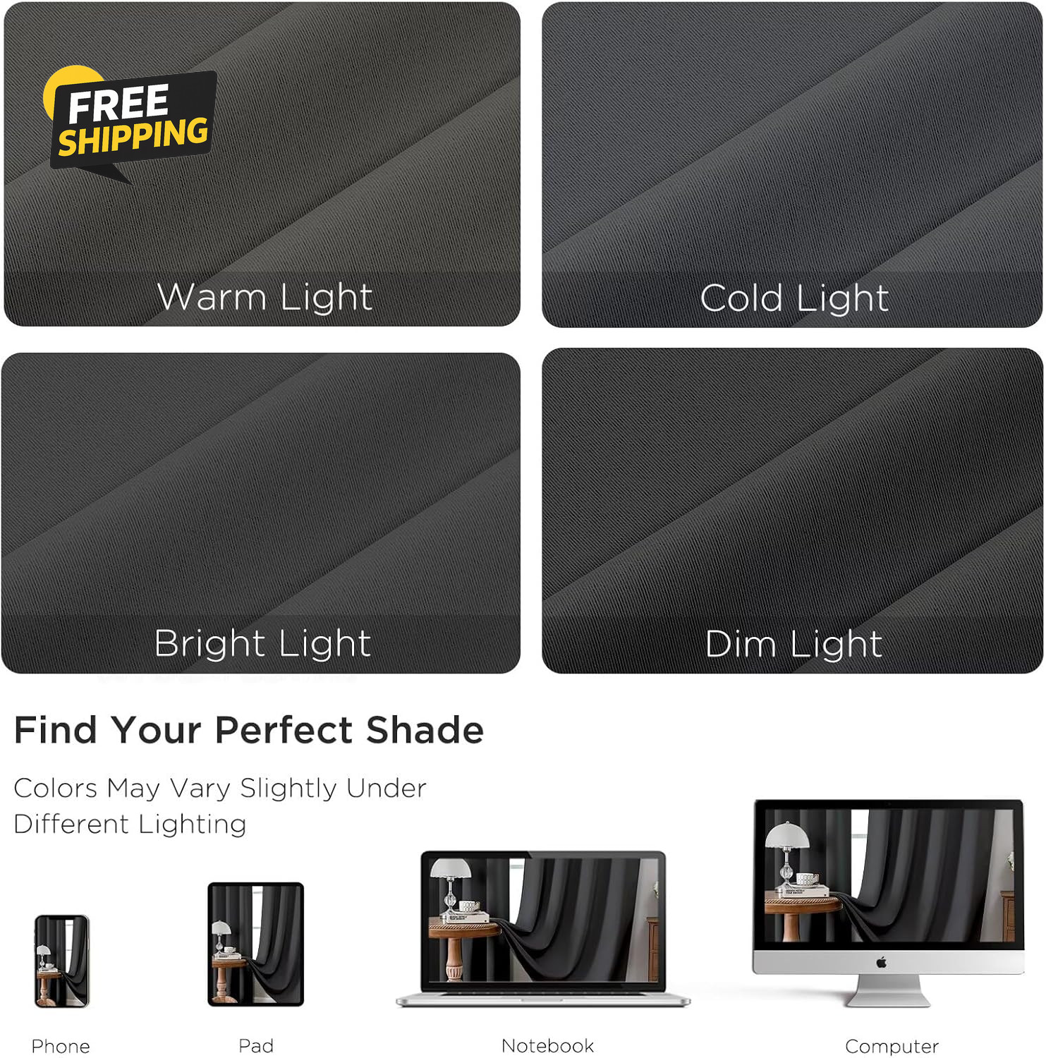 Dark Grey Blackout Curtains 54 Inch Length 2 Panels Set, Rod Pocket Room
