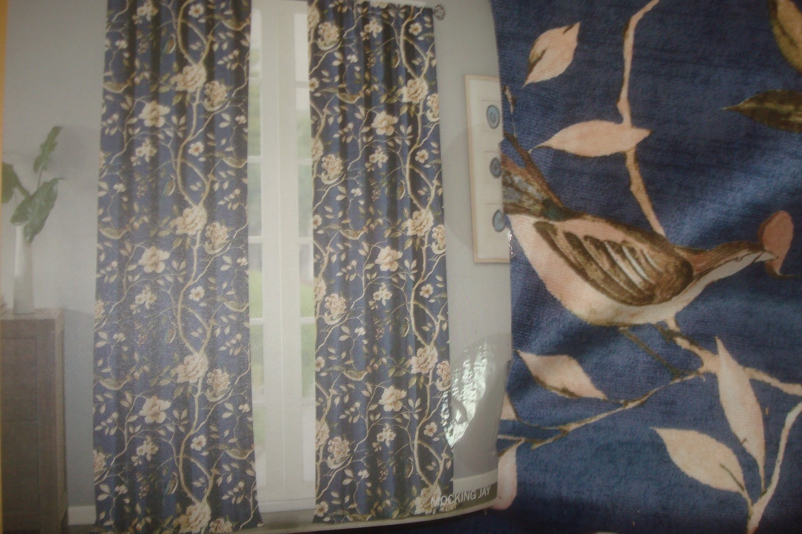 NWT Aimee Maison 2 pc Window Panel Curtains Mocking Jay Birds Blue 84″ lg