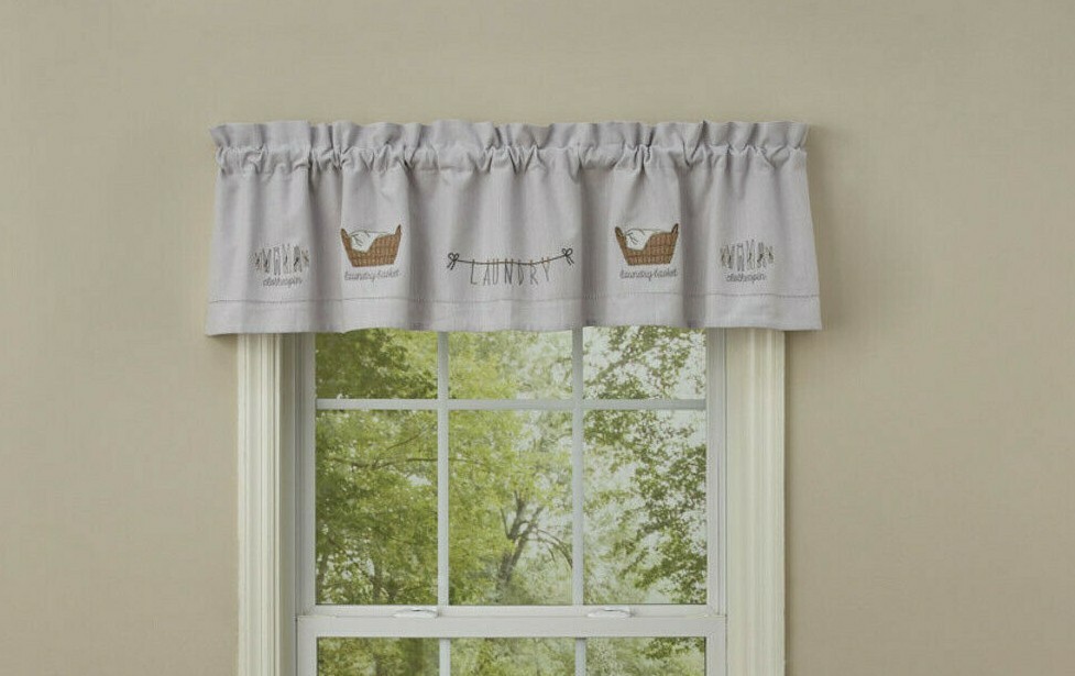 NEW Farmhouse LAUNDRY Window Valance Embroidered 60″ x 14″ Lined Cotton