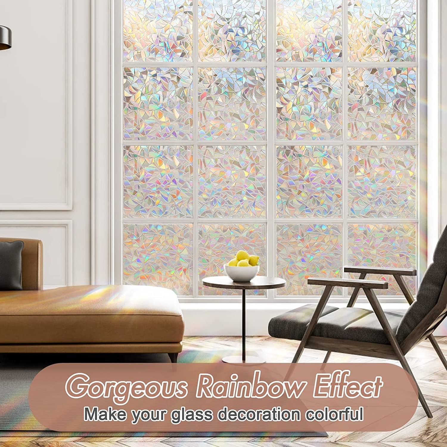 Rainbow Window Film Static Cling Decorative Sun Blocker 17.5 x 78.7 inch Home UV