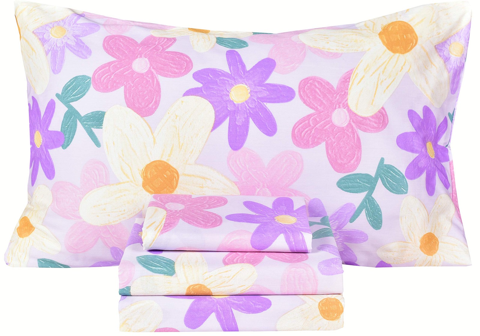 Scientific Sleep Purple Flower Painting Girls 100% Cotton 4 Pcs Full, Floret