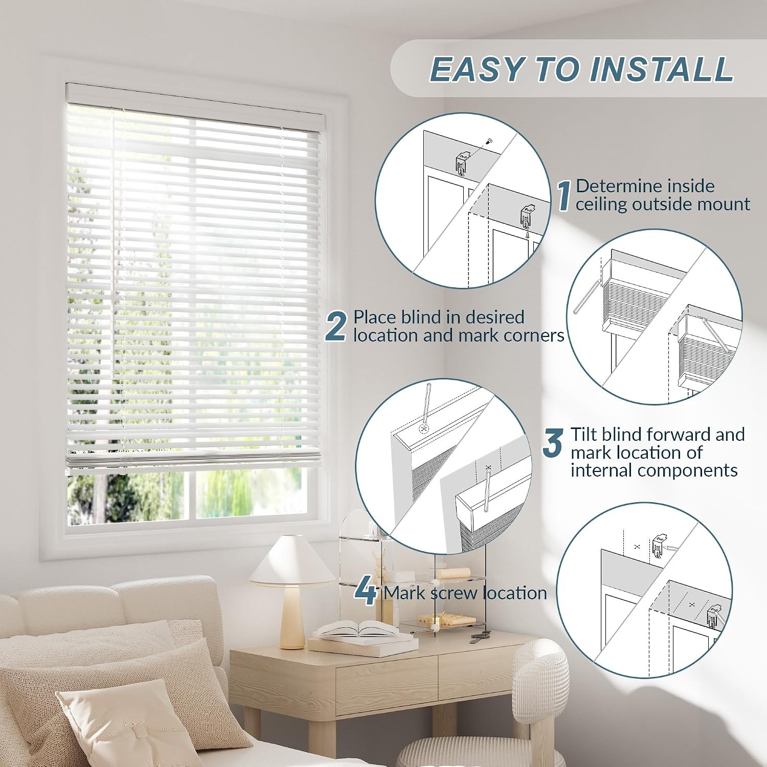 1″ Cordless Blinds Indoor Windows 35″ W X 64″ H Window Blinds Light Filtering