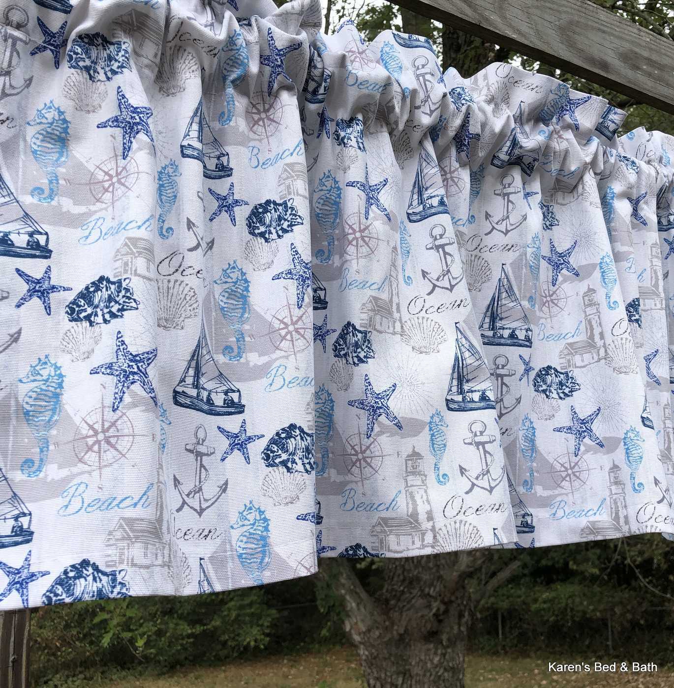 Nautical Lighthouse Sailboat Valance Boat Seahorse Coastal Beach Curtain D2/3