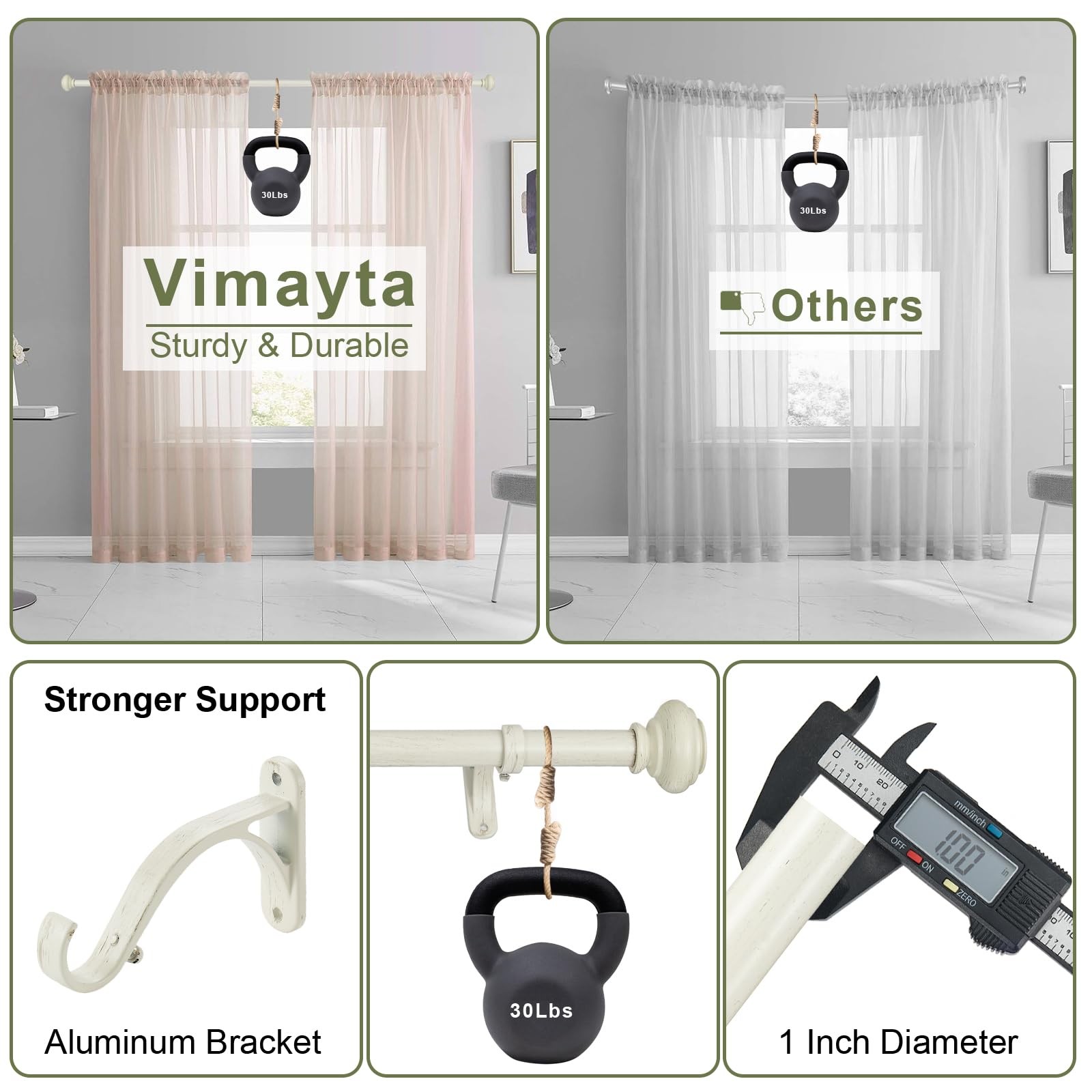 36-72 Inches Curtain Rods For Window Vimayta 1 Inch Diameter Drapery Rod Resin