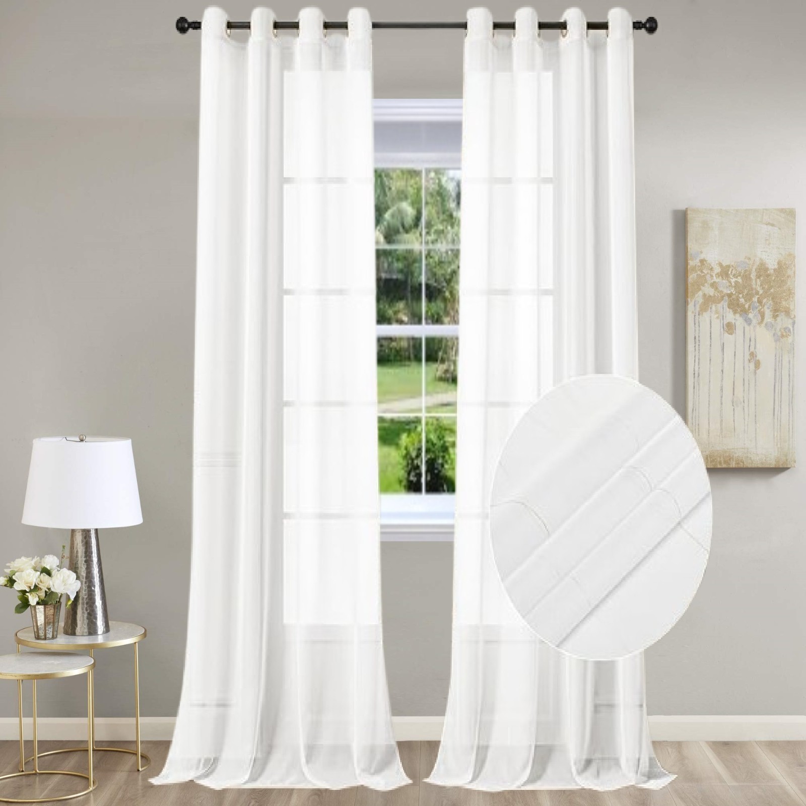 White w/Grommet Window Curtains 2PC Drapes Modern Tall Panel 55″ wide x120″ long