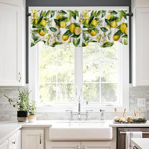 Nature Exotic Lemon Tree Branches Treatment Valance Watercolor Plant Fruit Art