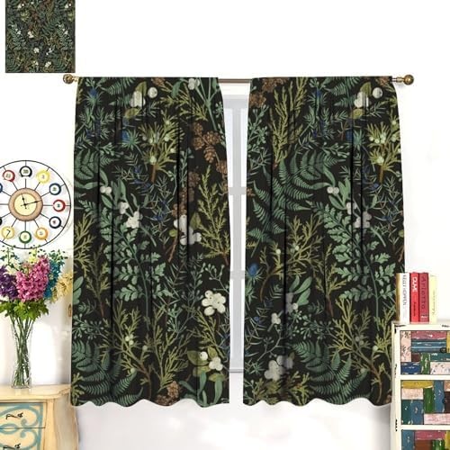 Vintage Botanical Curtain, Rustic Farmhouse Plant Green Nature Theme Window T…