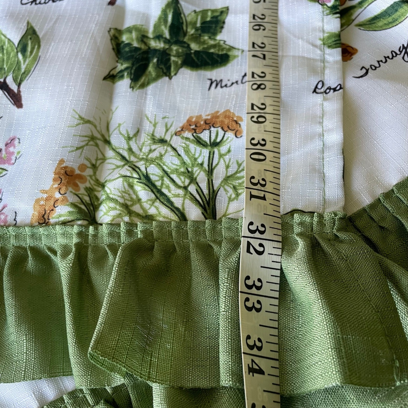 Botanical Herb Print Cafe Curtains Set of 2 White Green Ruffle Farmhouse 27×34