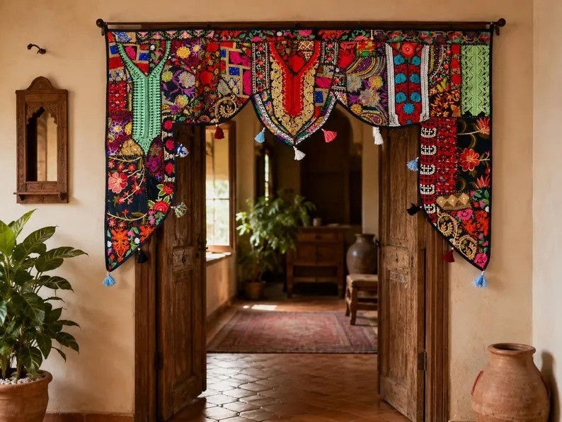 2 Meter Large Black Toran Boho Wall Tapestry Indian Entrance Decor Door Hanging