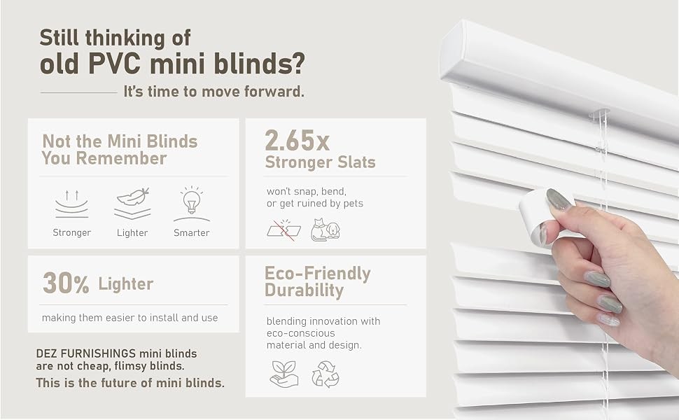 Cordless 1″ Mini Blind with Flexible Slats, 52″ W x 64″ H, Pearl White