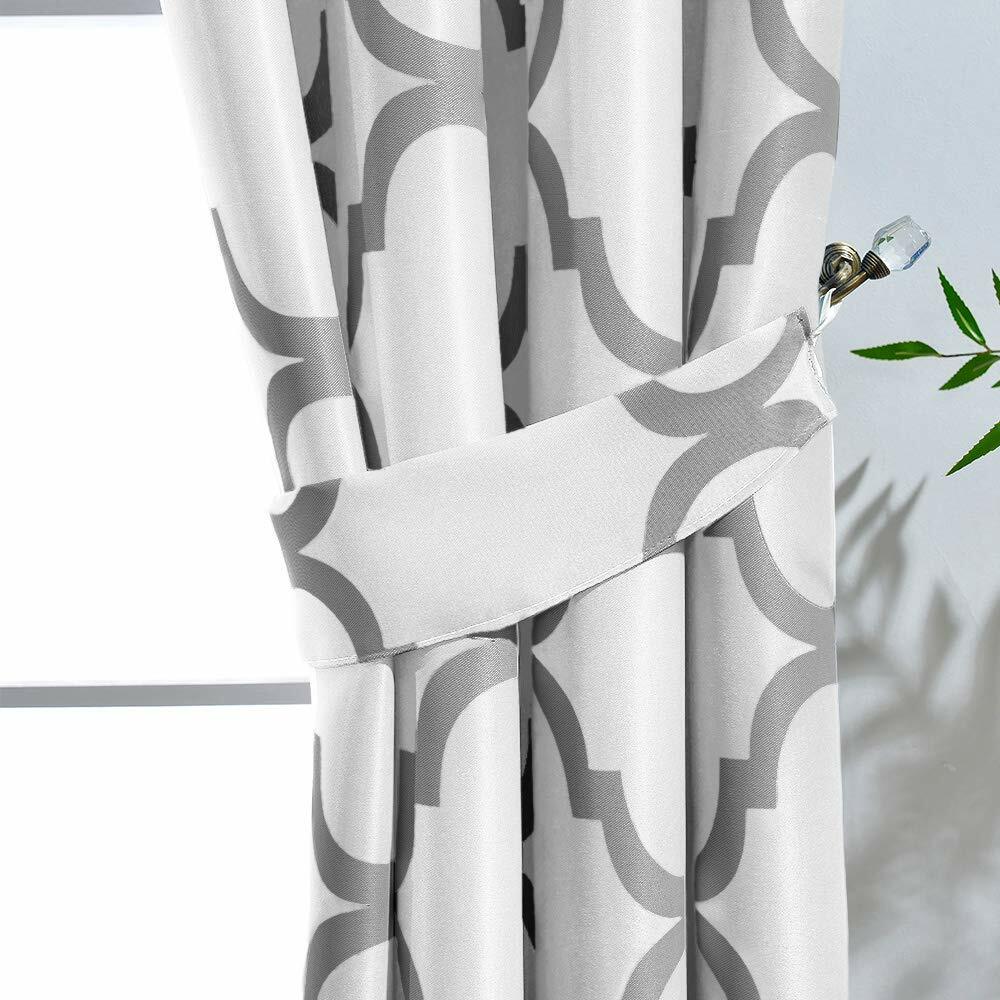 Set 2 White Gray Grey Geo Trellis Curtains Panels Drapes 63 84 96 inch Darkening