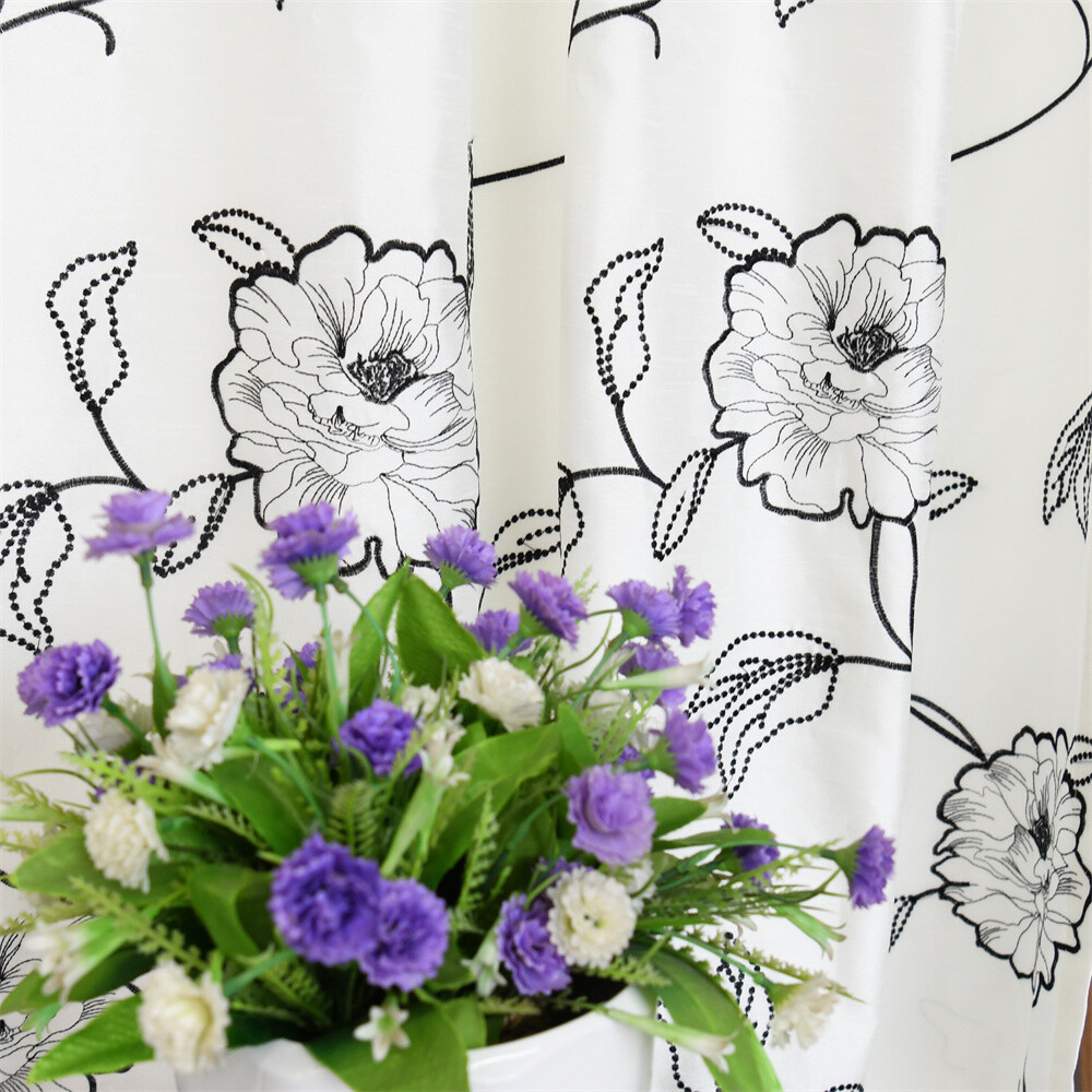 Floral Embroidered Magnolia Curtain Set of 2 Panels, 54″ x 96″ Each, Rod Pocket