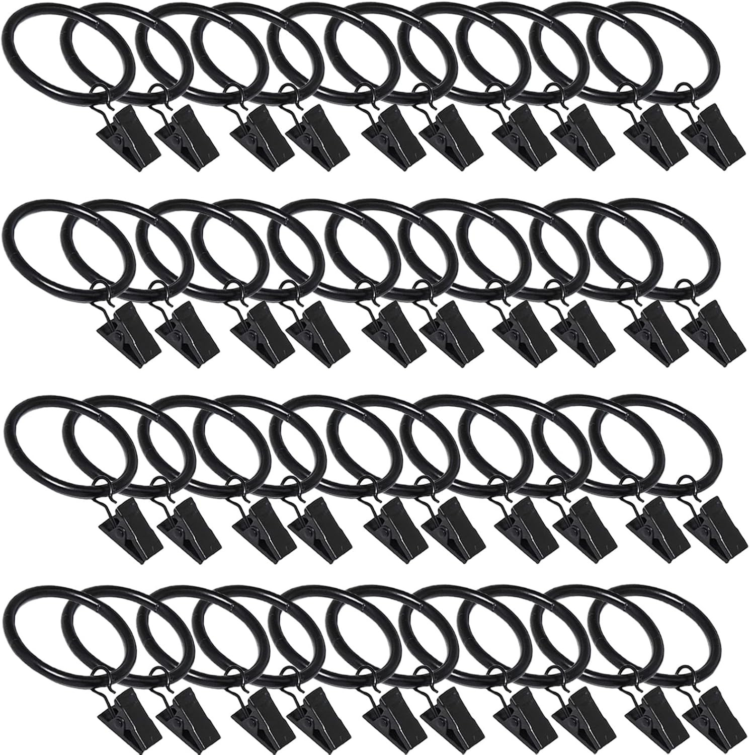 16 Pack Curtain Rings with Clips, Window Clip Rings Black Curtain Hooks Hangers