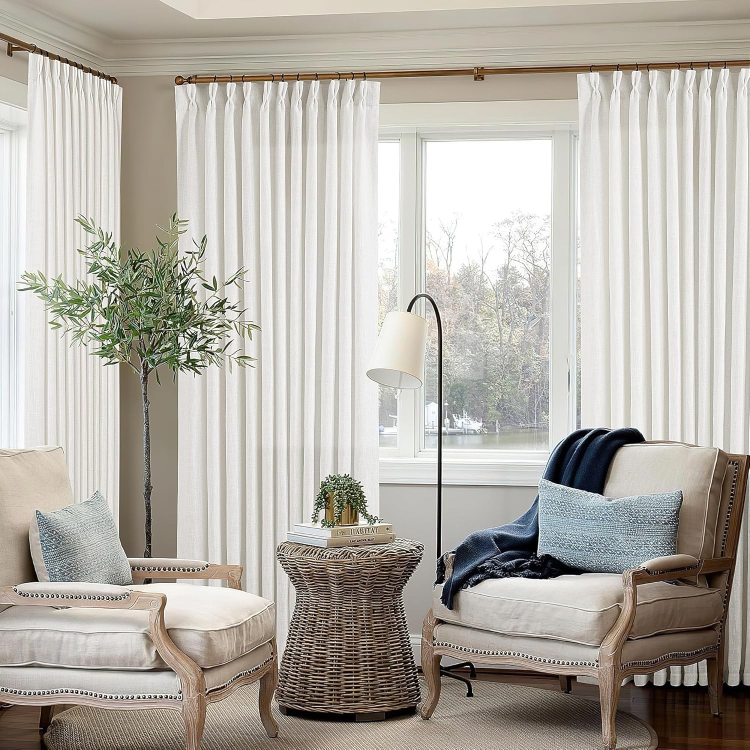 Pinch Pleated Linen Curtains 96 Inch Light Filtering Drapes 2 Panels Neutral