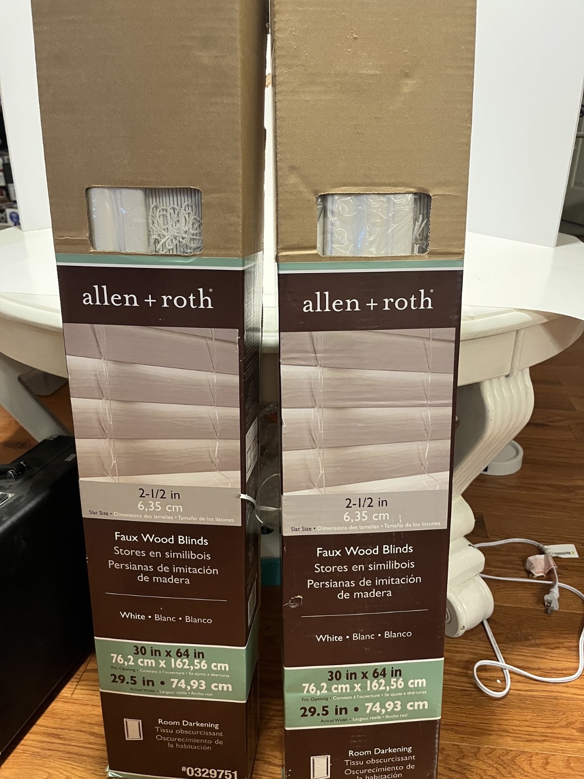 2 NEW Allen & Roth 2.5″ Cordless White Faux Wood Blinds 30″x64″