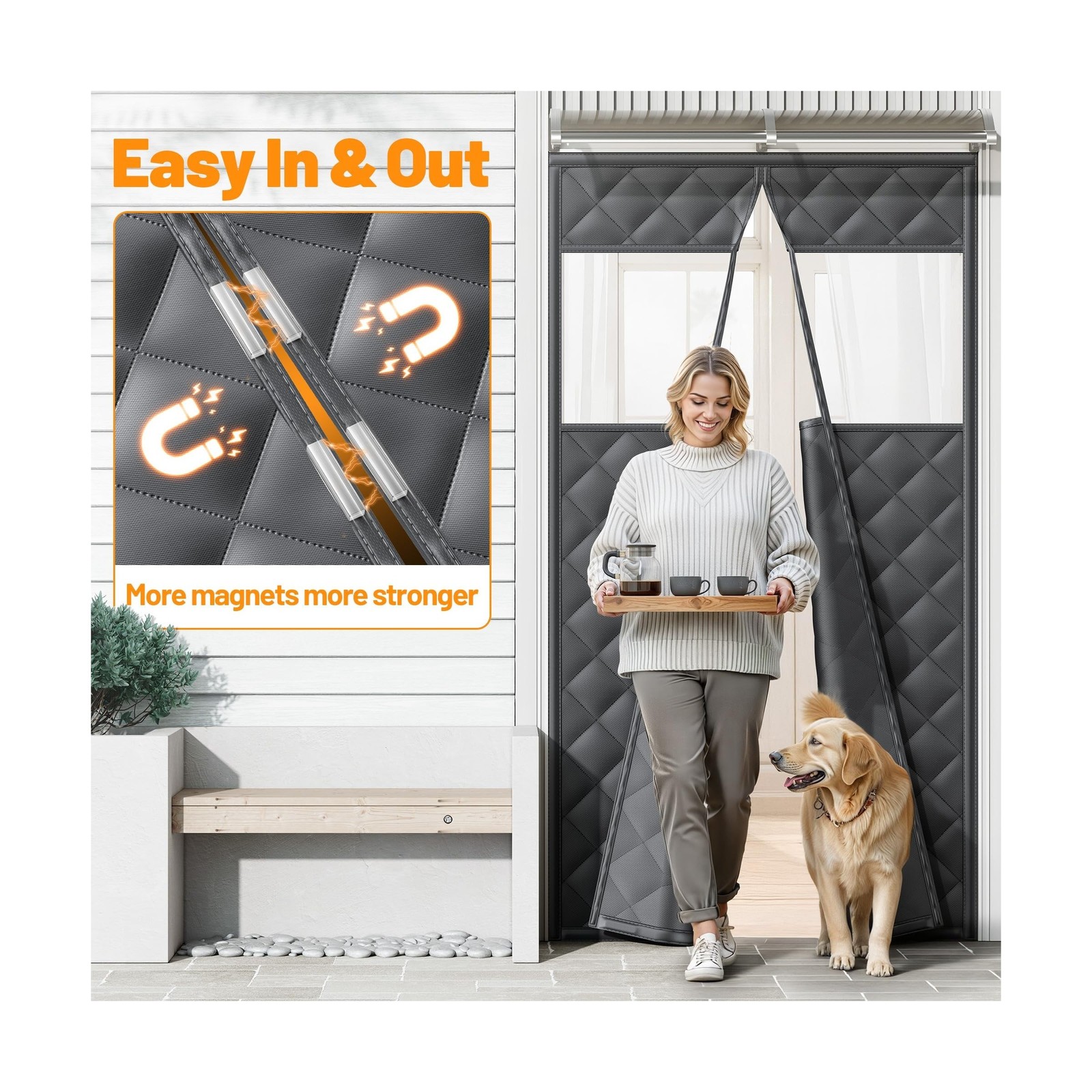 Magnetic Insulated Door Curtain Fits 36″x80″ Doors – Thermal Door C… Fast Ship