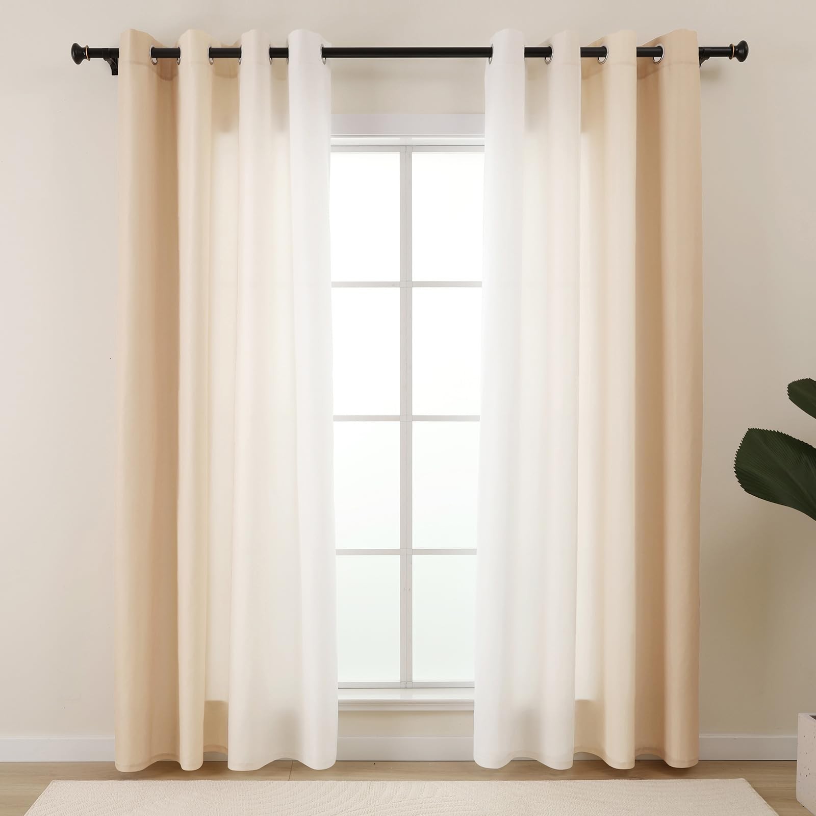 Curtain beige privacy translucent short beige white curtains for sleep…