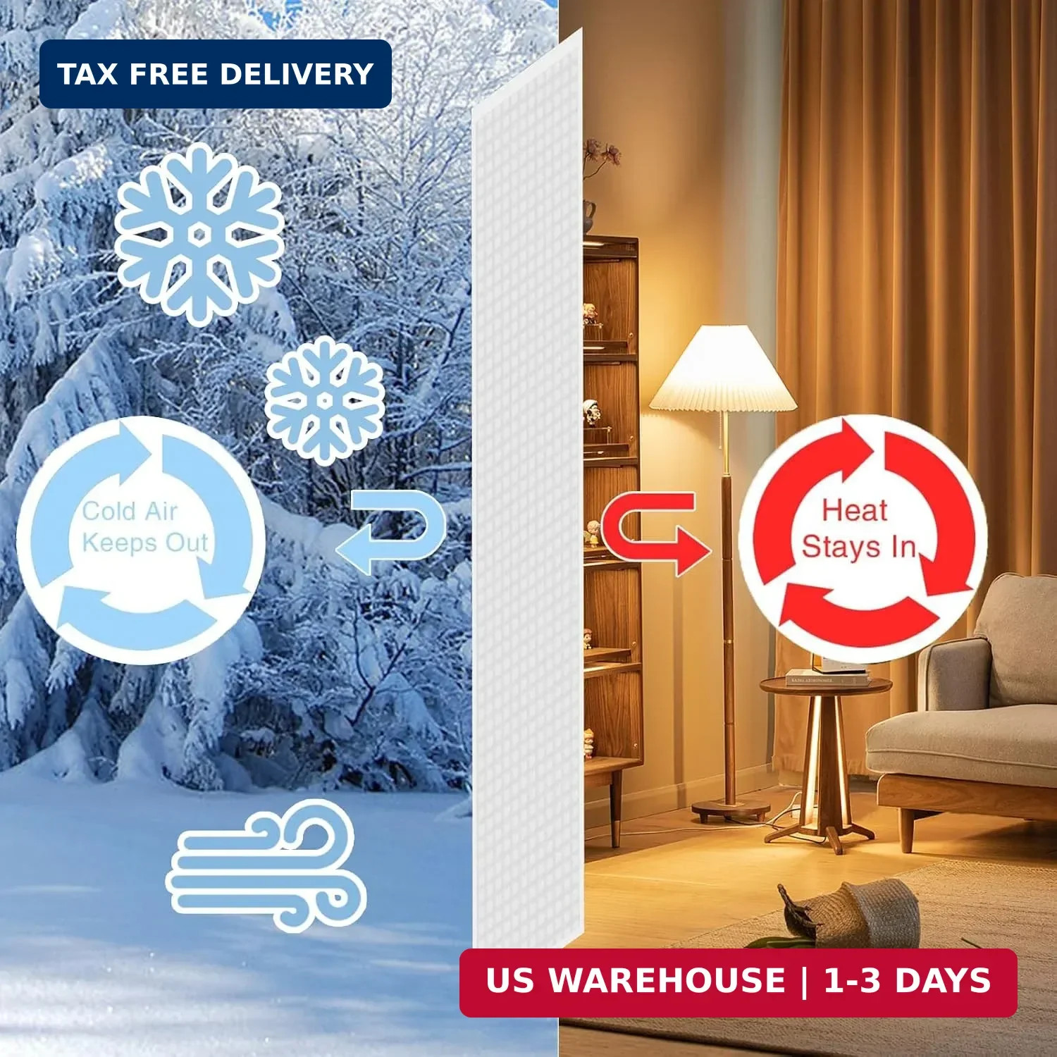 Reversible Left or Right Side Opening Insulated Door Curtain, Keep Cold Out Ther