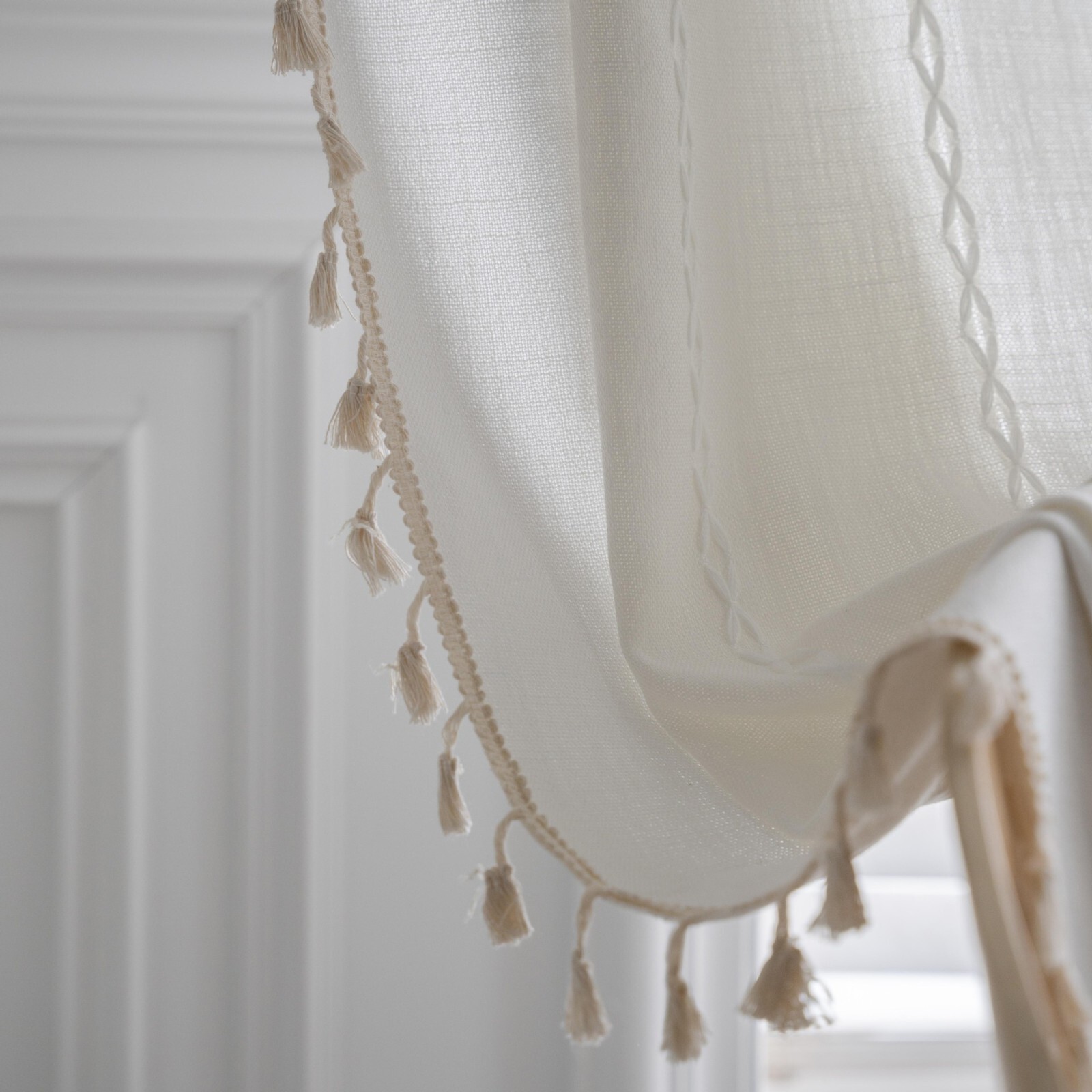Rustic Striped Embroidered Curtain Window Drapes Panel Farmhouse Boho Home Decor