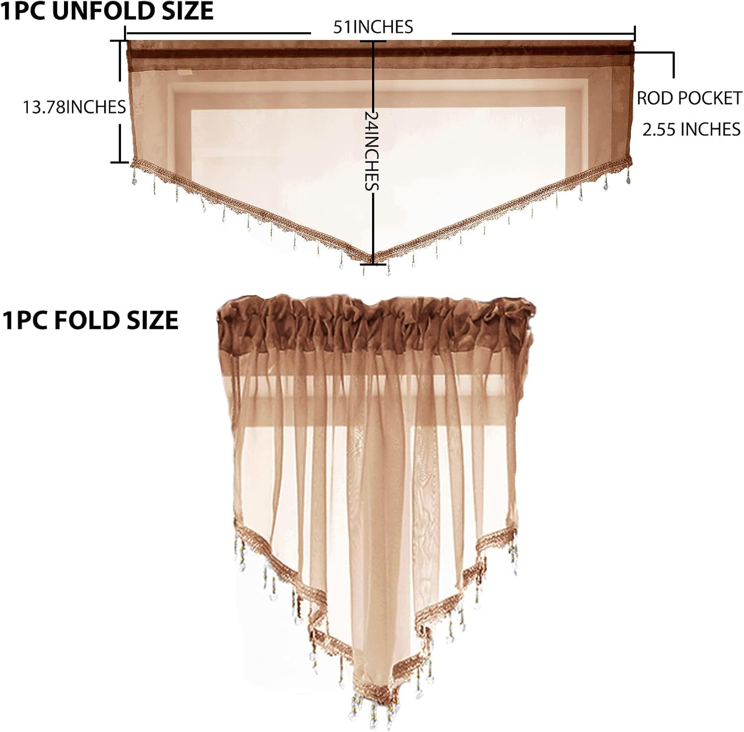 Beaded Sheer Valance Curtains for Living Room,Rod Pocket Farmhouse Window Valanc