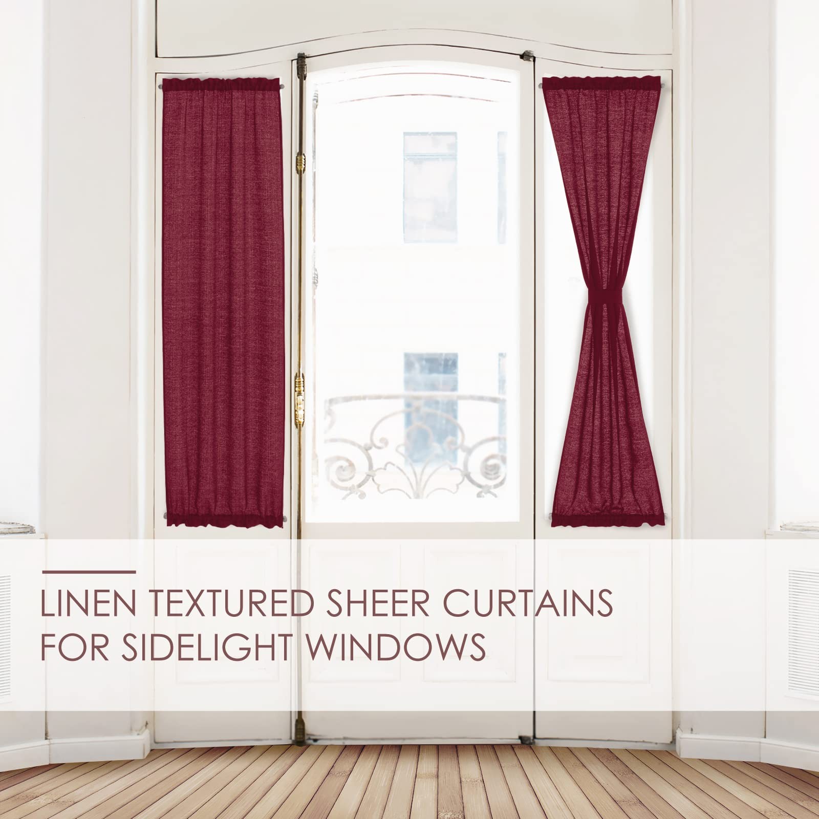 Burgundy Semi Sheer French Door Sidelight Curtains 72 Inches Long Linen Look Fro