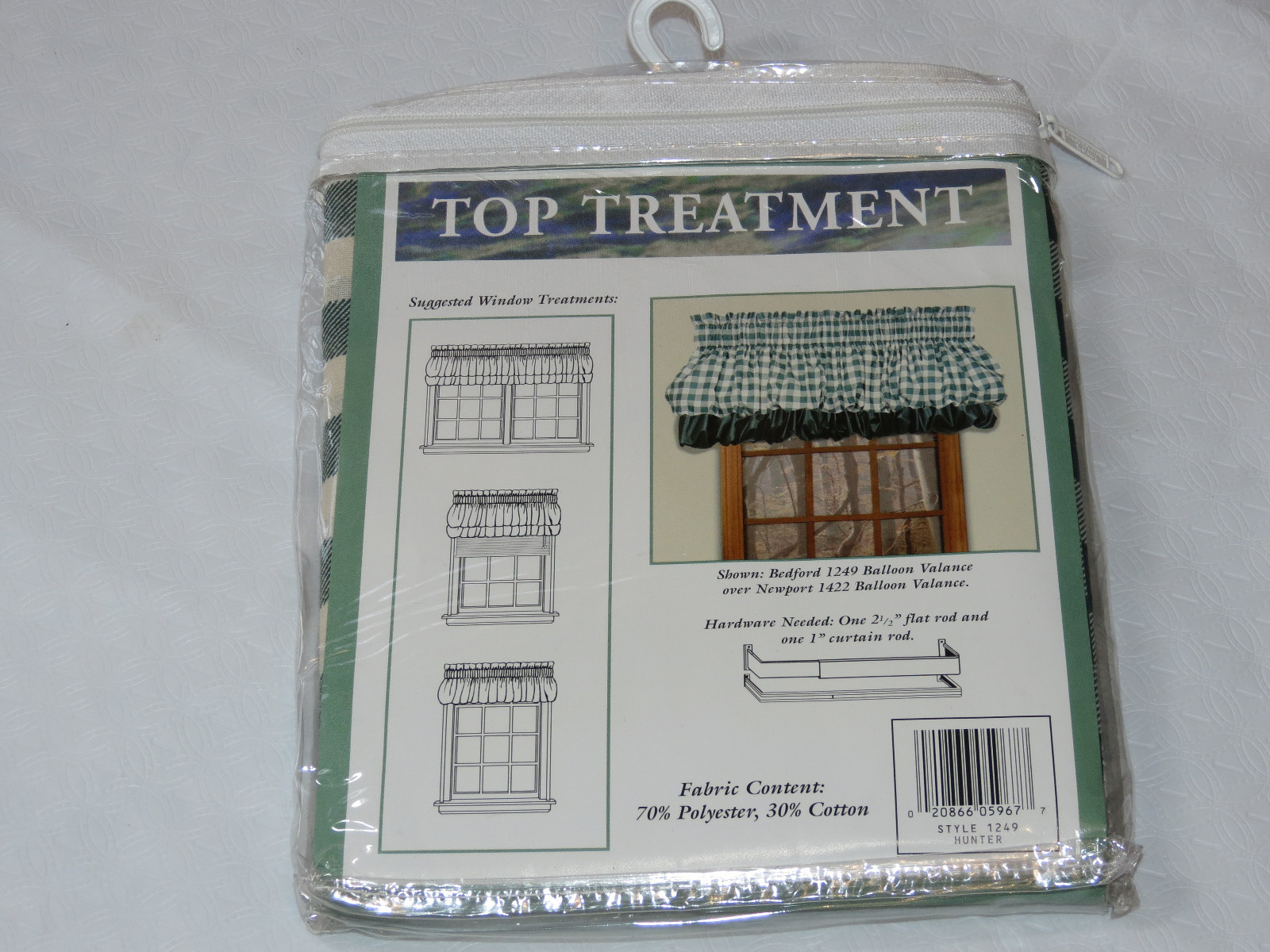 Top Treatment Hunter Green Plaid Bedford #1249 One Balloon Valance USA Made NEW