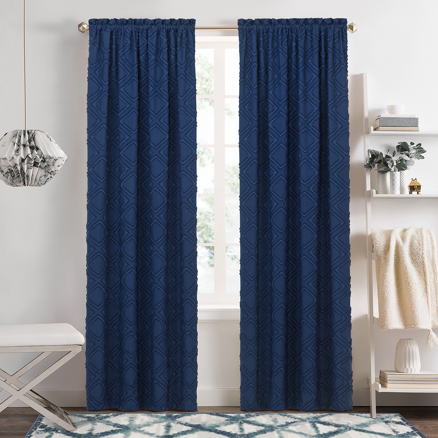PowerSellerUSA 2-Pack Geometric Window Curtain Panels Contemporary Diamond