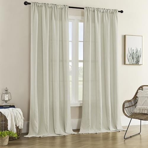 Linen Sheer Window Curtains, Rod Pocket & 60″W x 84″L (Pack of 2) Nautural