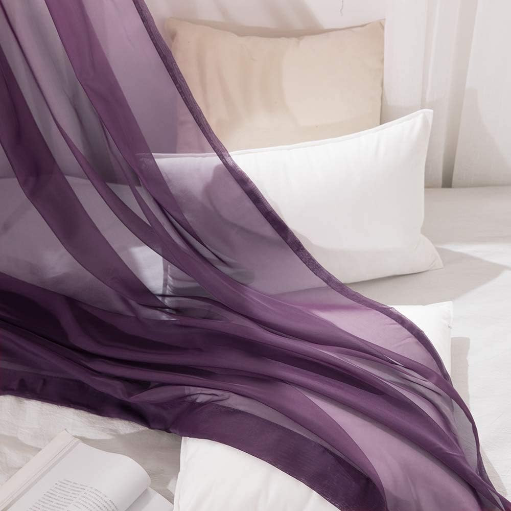 Solid Color Sheer Curtains 96 Inches Long 2 Panels Set – Elegant Lightweight Gro