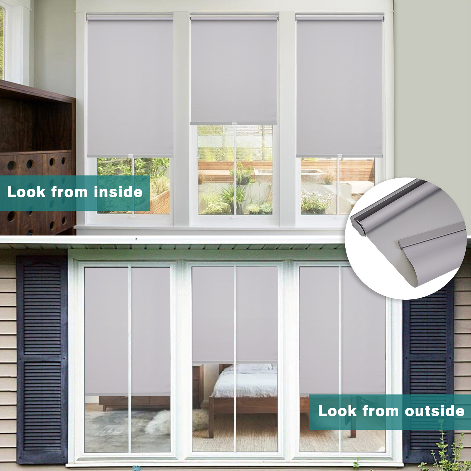 Changshade 100% Blackout Cordless Roller Shades Window Blinds Room Darkening
