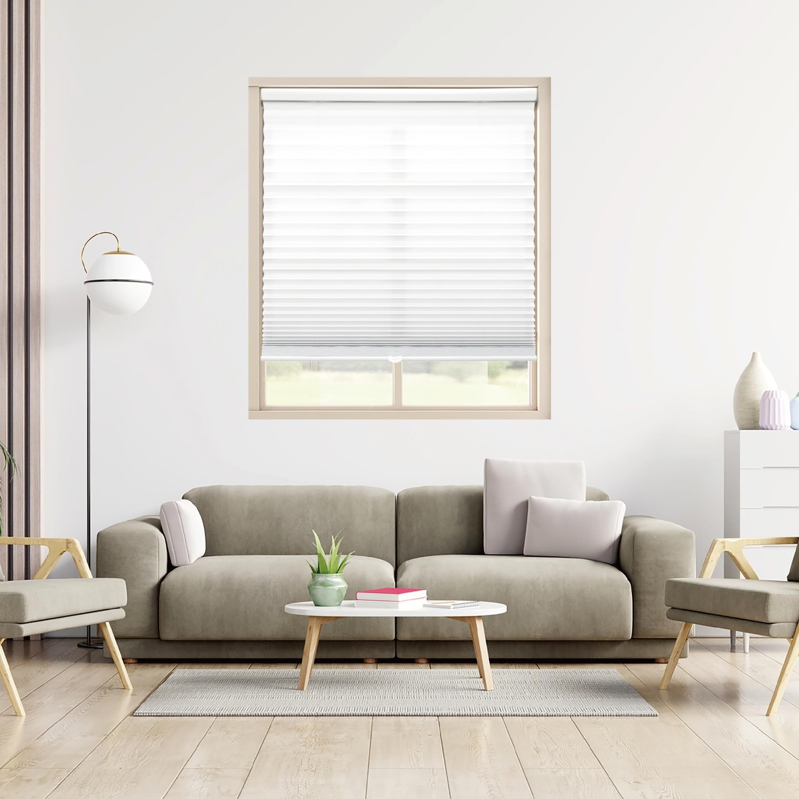 Cordless 1″ Light Filtering Pleated Shade, Fabric, 54″W x 72″H, White