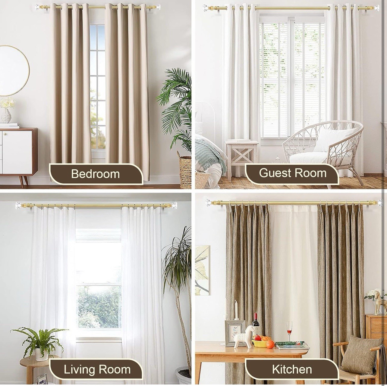 2 Pack Curtain Rods for Windows 48 to 84 Inch, Decorative 36-88 2 PACK Gold