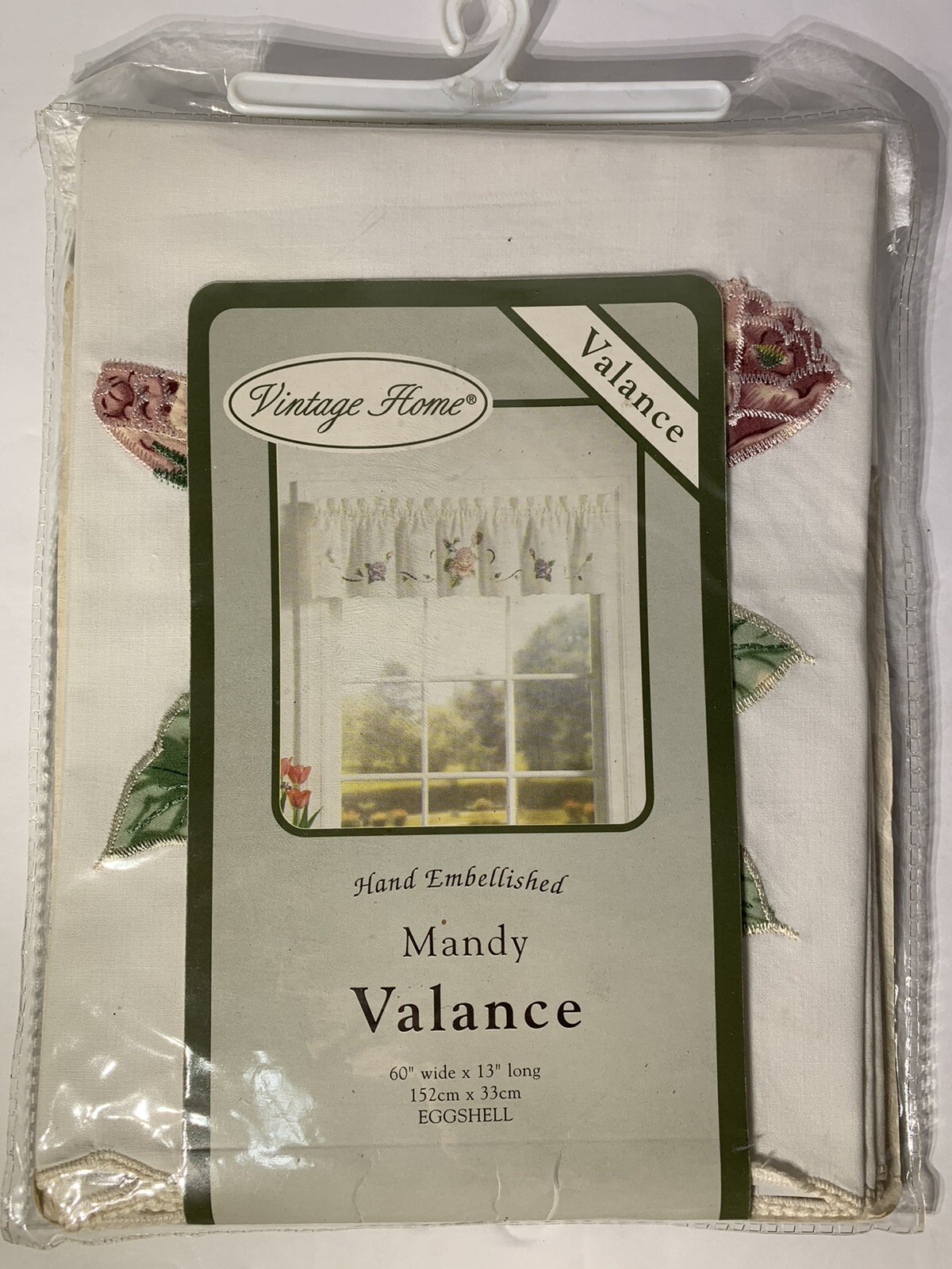 Vintage Home “Mandy” Valance Hand Embellished 60” x 13” Eggshell