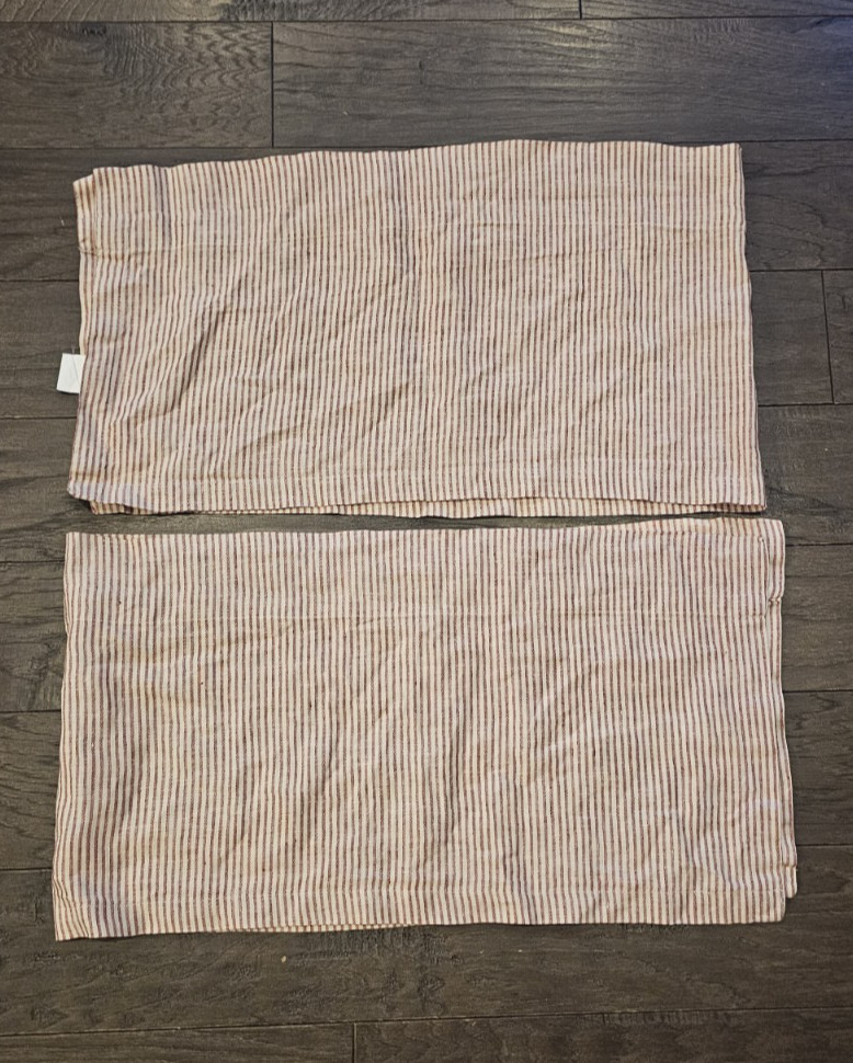 Pottery Barn Red Tan Stripe LINEN Cafe Curtains 2 – 50 x 13 in/127 x 33 cm