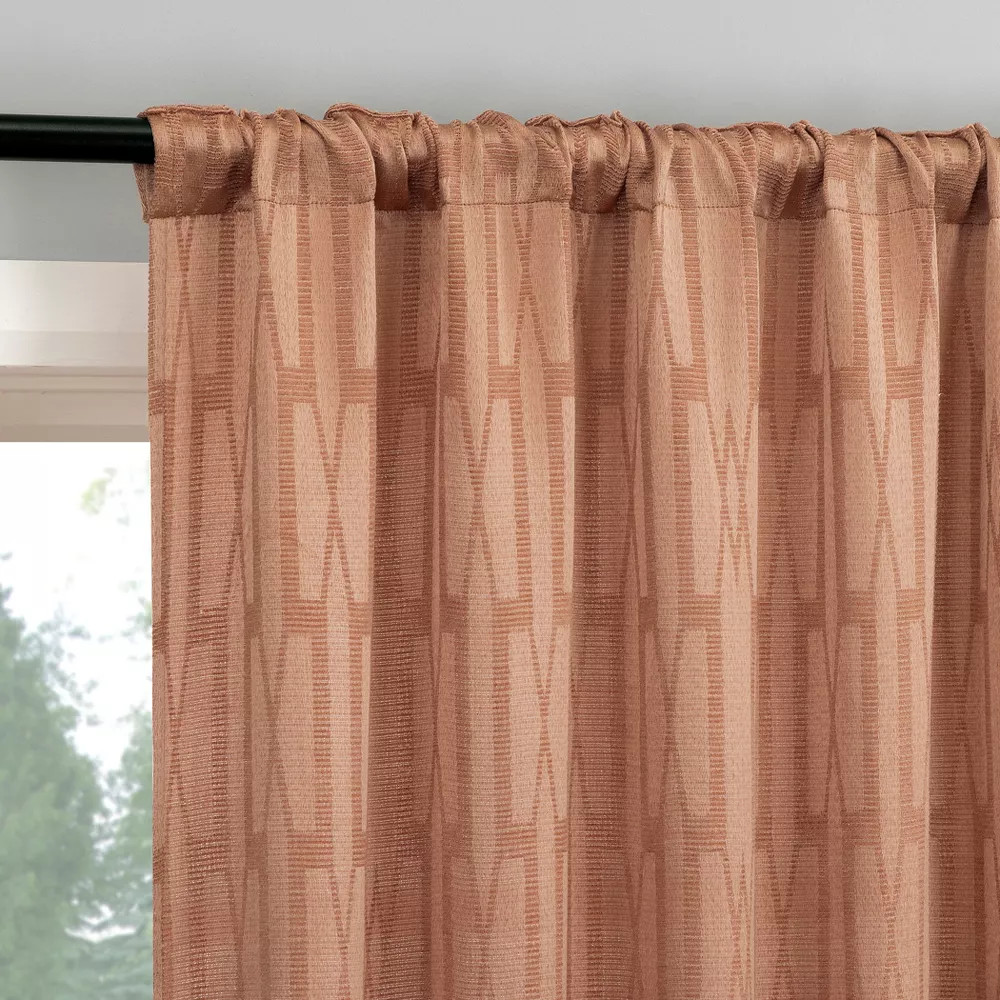 No. 918 Dover Tonal Geometric Semi-Sheer Back Tab Curtain Panel