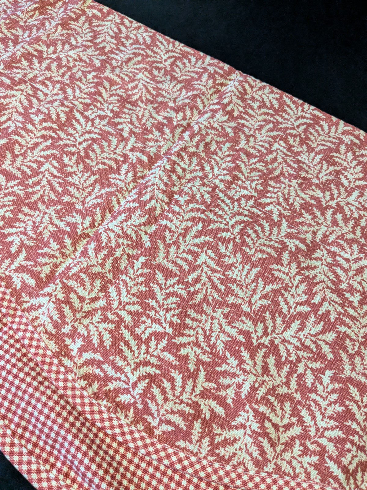 Waverly Red Fernwood & Gingham Check Valance Scalloped Edge 15.5×76″ #3