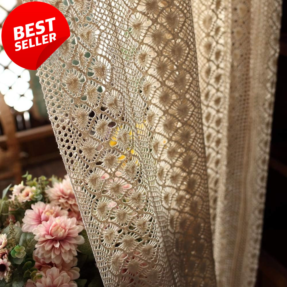 Rustic Crochet Curtain Panel 1-Pc W39xL59″ Farmhouse Boho Living Room – US