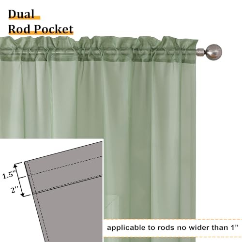 Voile Sheer Curtains – Transparent Light 59″W x 96″L (Pack of 2) Sage Green