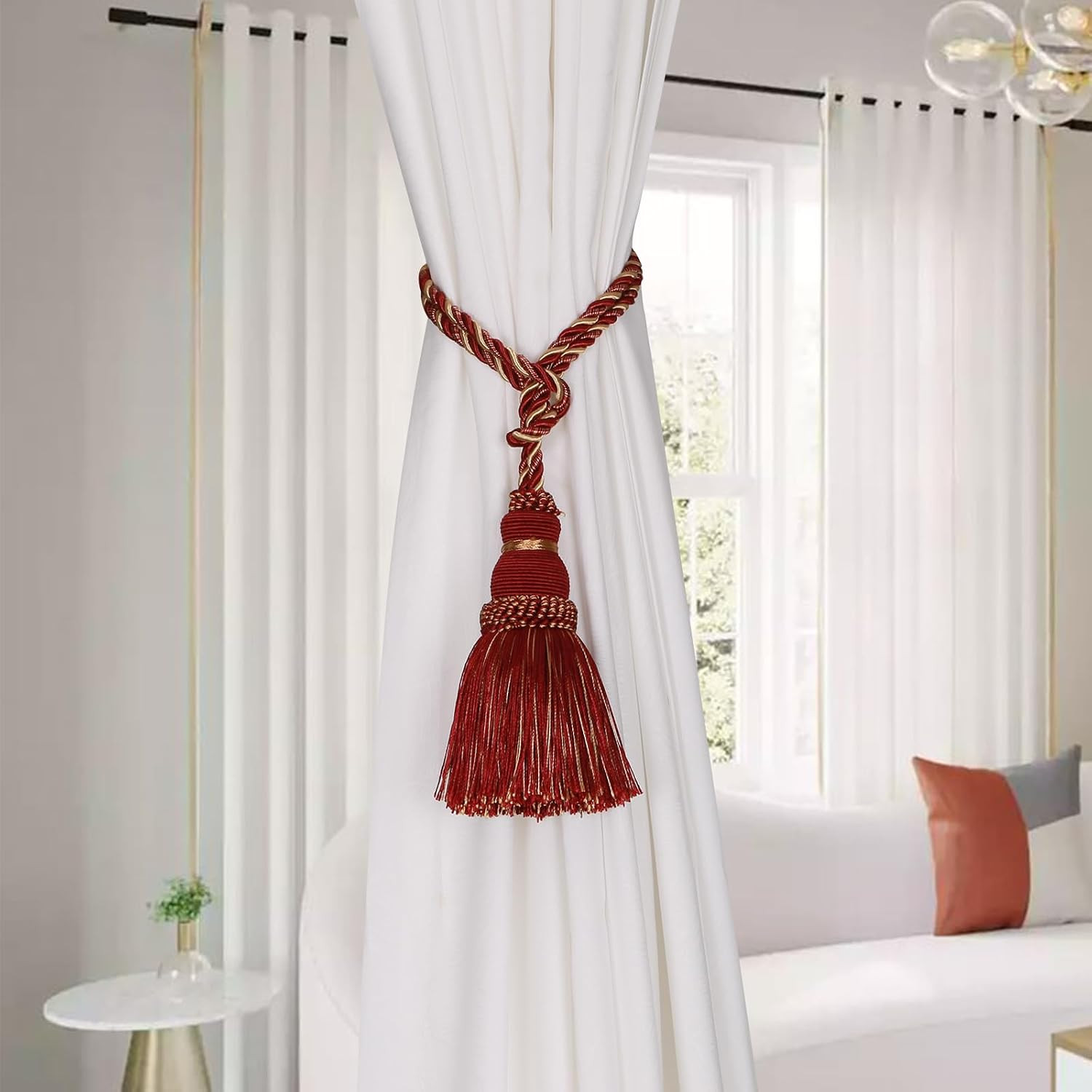 2 Pack Curtain Tie Backs Rope Tassels for Curtains Drape Tiebacks Handmade