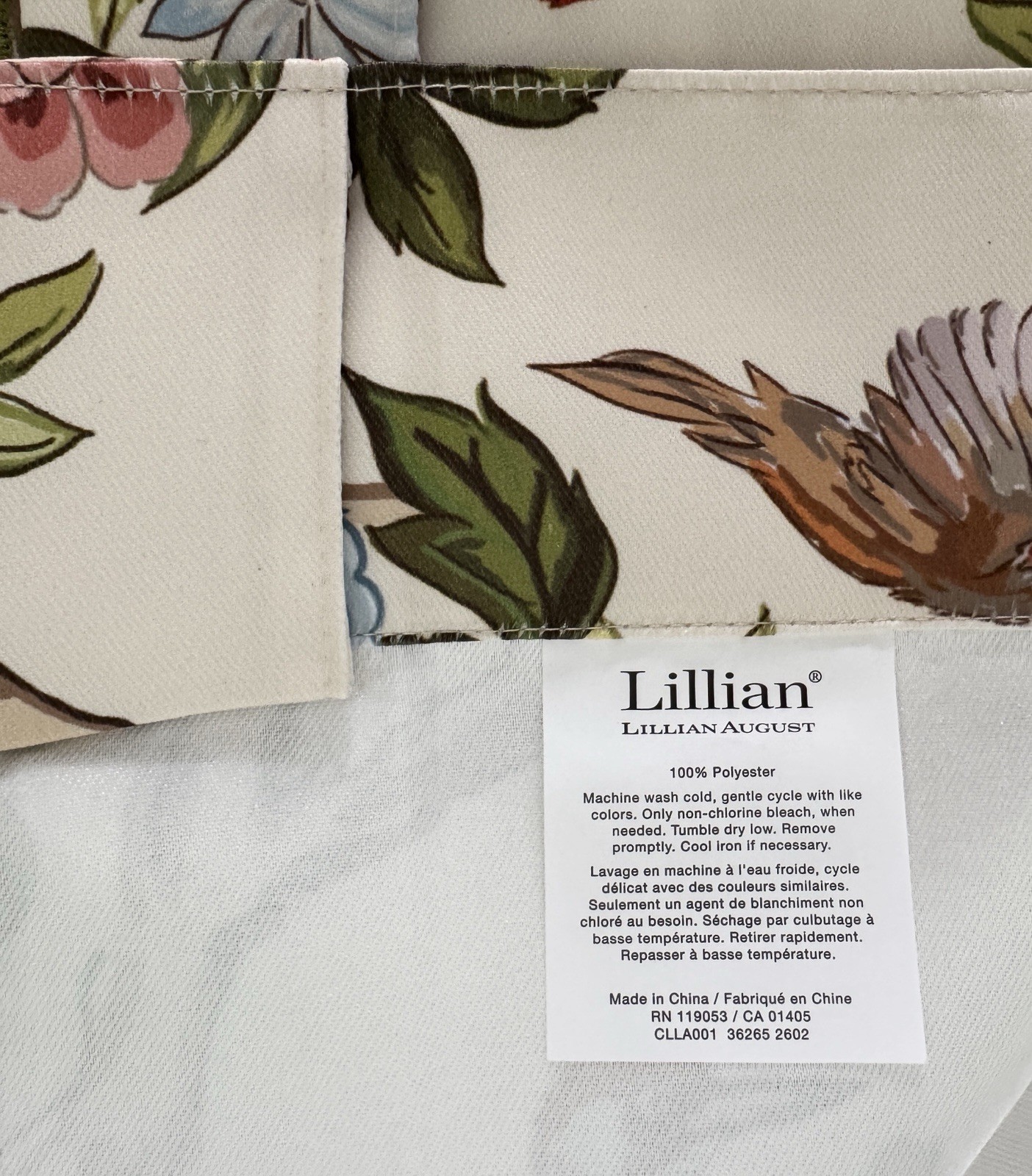 Lillian August Window Curtains 2 Panels 38 x 96″ Cream Birds Drapers Back Tab