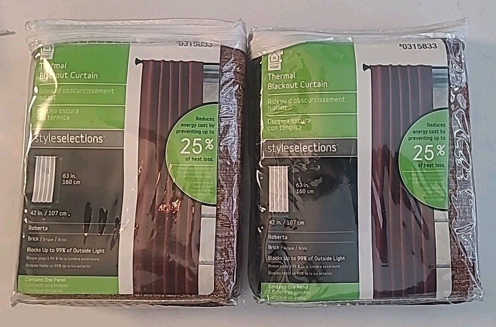 2 Style Selections ROBERTA Rod Pocket Panels Blackout BRICK 63″ #0315833 (B2-G10