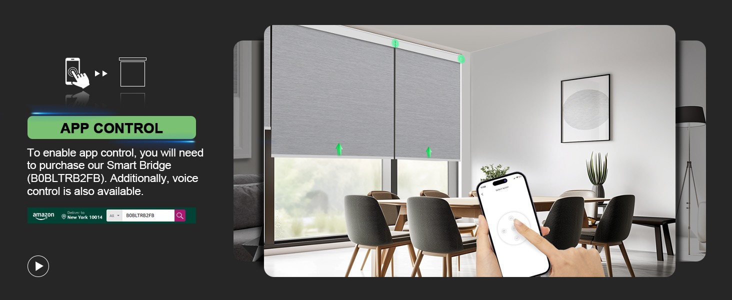 Motorized Blinds with Remote Control, Blackout Roller Shades, Custom Smart