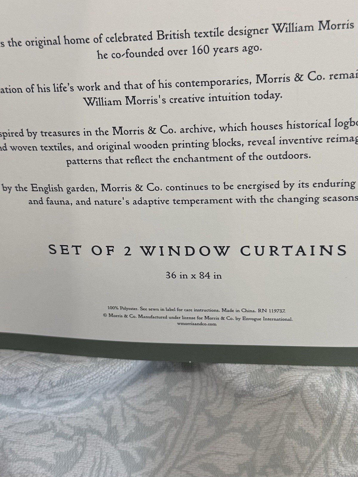 Morris & Co. ‘Bird and Anemone’ Jacquard Window Curtains 4 Panels 36 x 84