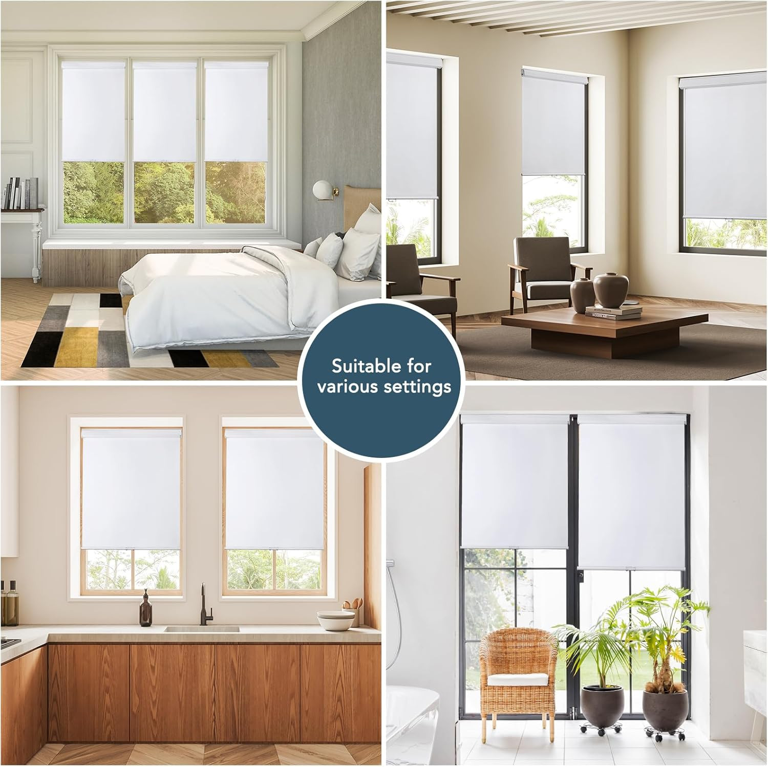 Cordless Blackout Roller Shades, UV Protection, Thermal Insulated, White 71.5″x7