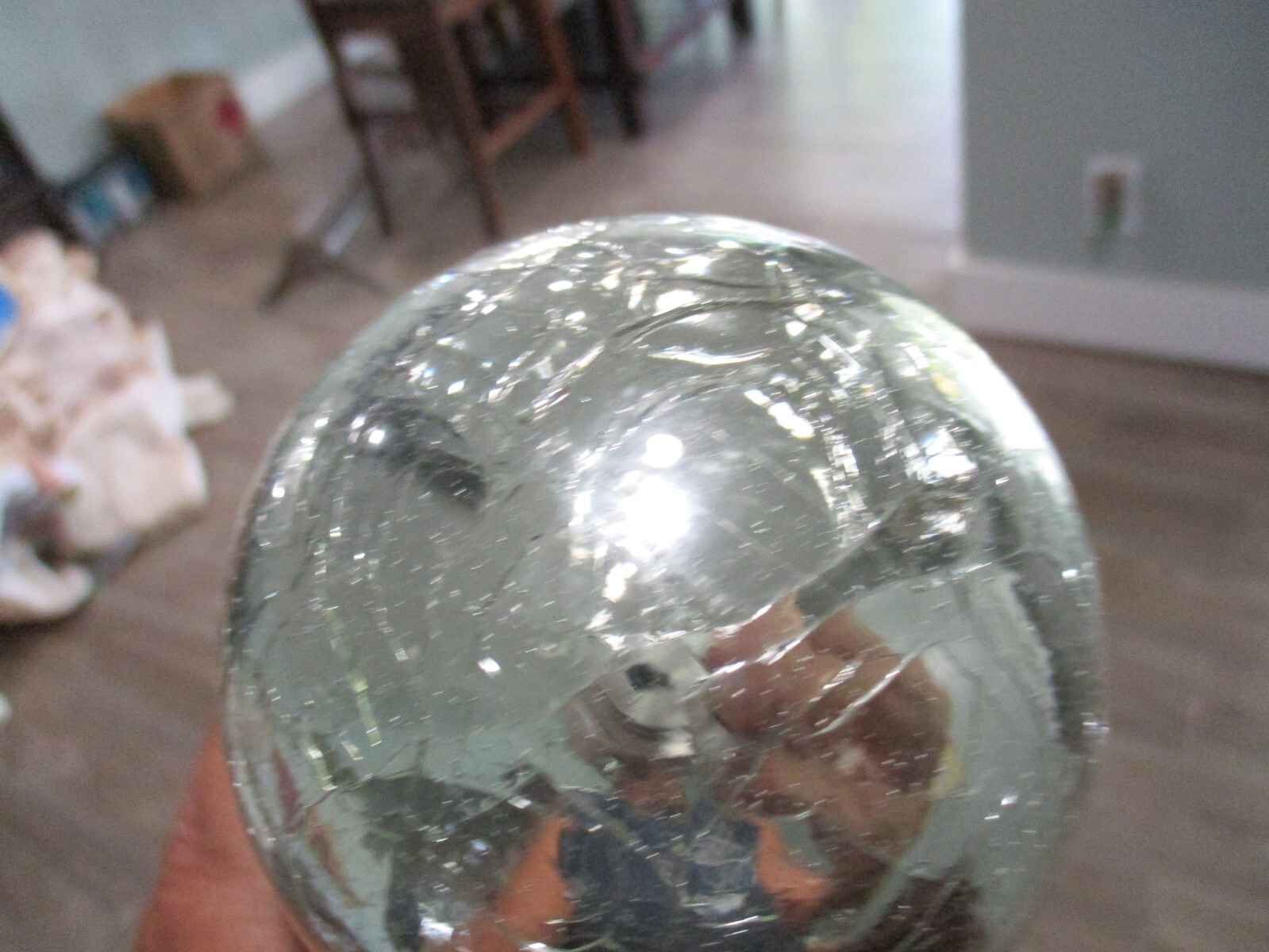 Murano hand blown Silver Crackle glass sphere globe Curtain Rod Finial