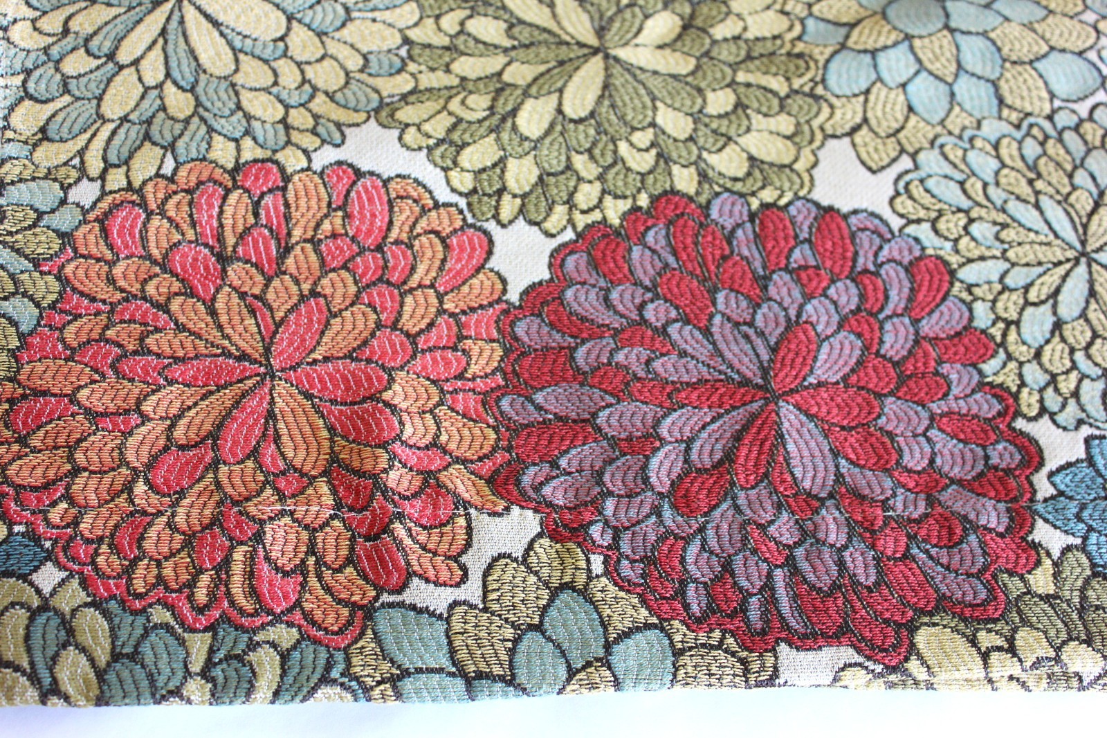 Modern Maximalist Mums Tapestry Valance 54×16 Bold Blooms Floral Woven Jacquard