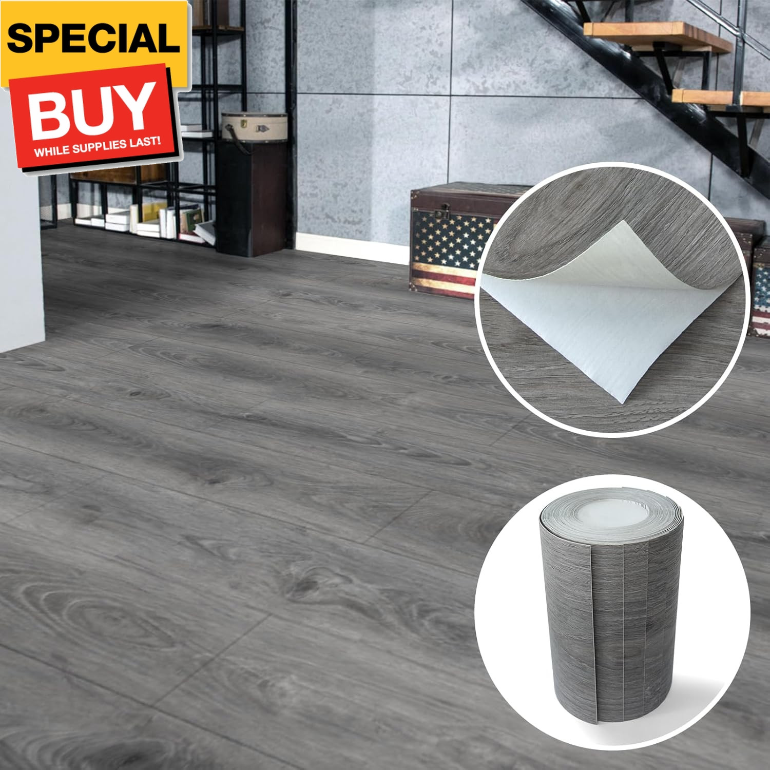 36″ x 6″ x 0.25″ (Pack Of 10) Wall Panel Vinyl Wood, Gray