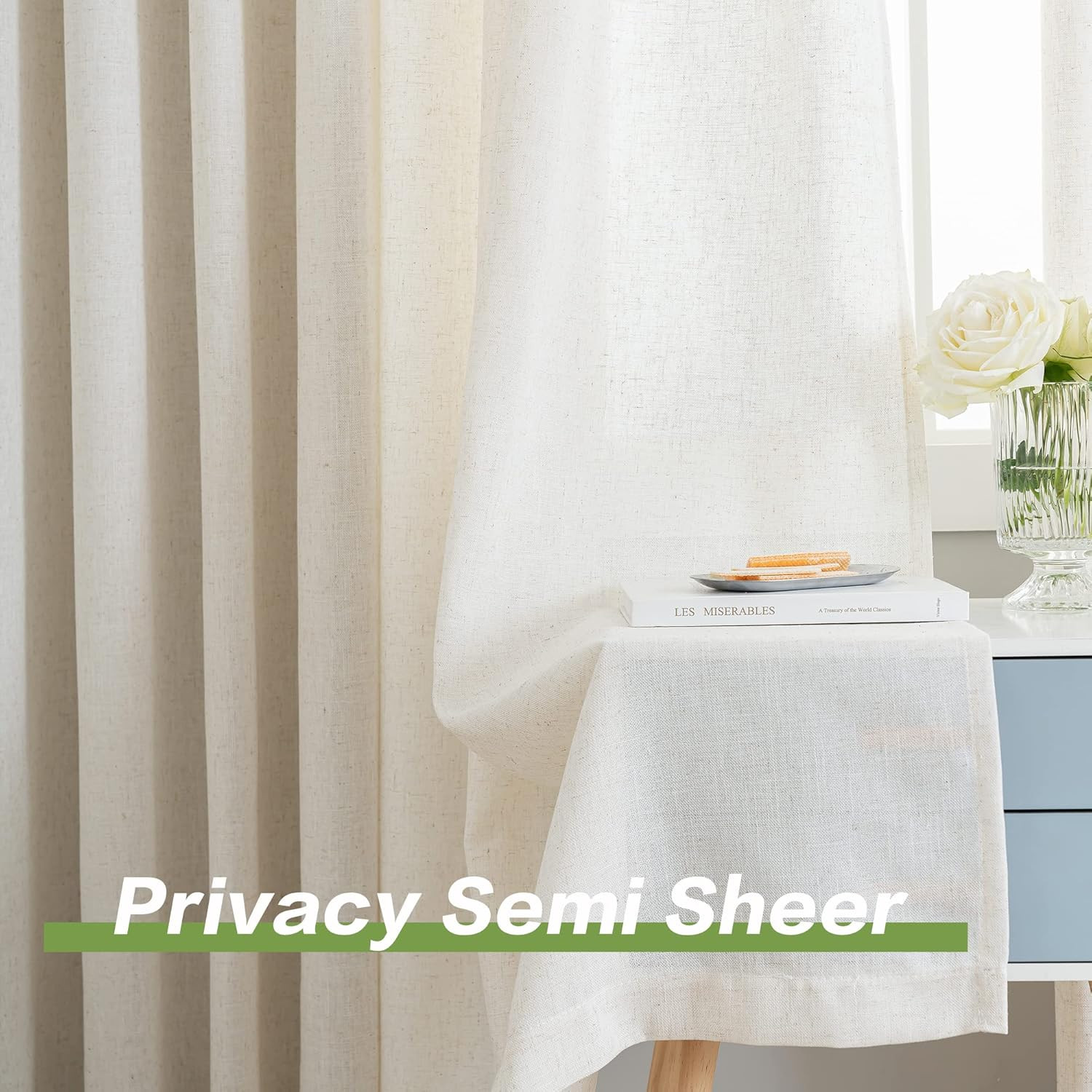 Extra Wide Faux Linen Light Filtering Curtains, 100″ W x 84″ L, 1 Panel